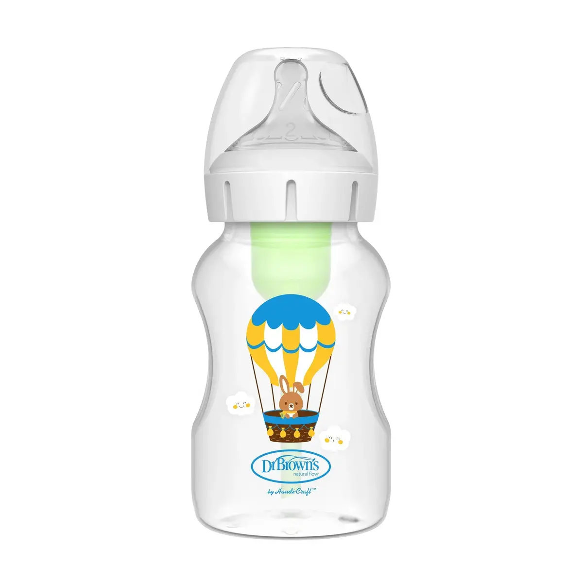 Mamadera Anticólico Boca Ancha 330Ml, Conejo En Globo C/Tetina 3M+, Dr.Brown's 1