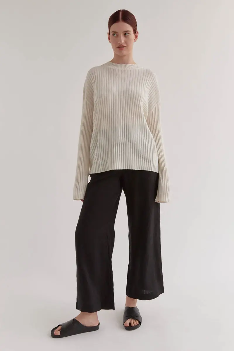 Assembly Label - Wool Cashmere Rib Long Sleeve Knit - Antique White 1