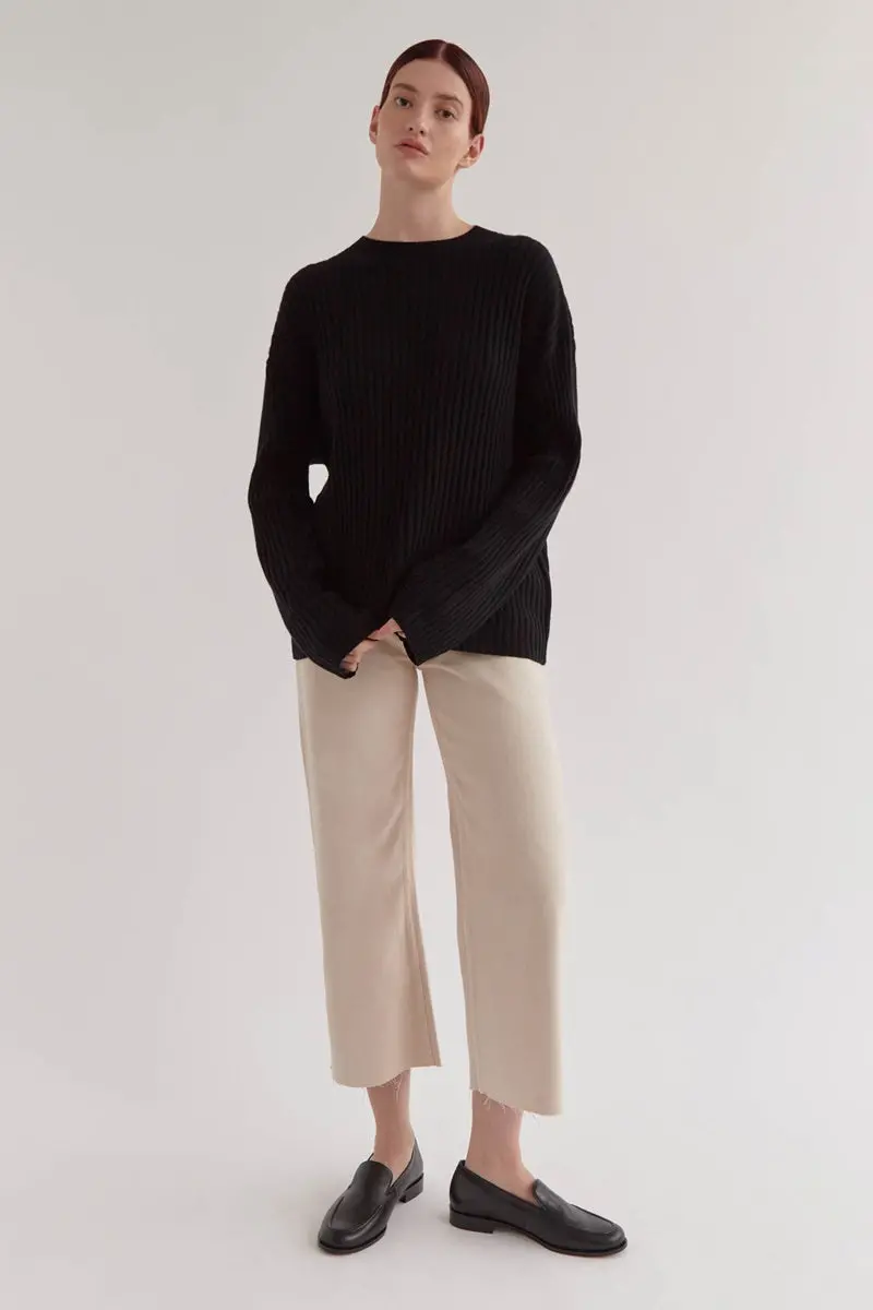 Assembly Label - Wool Cashmere Rib Long Sleeve Knit - Black 1