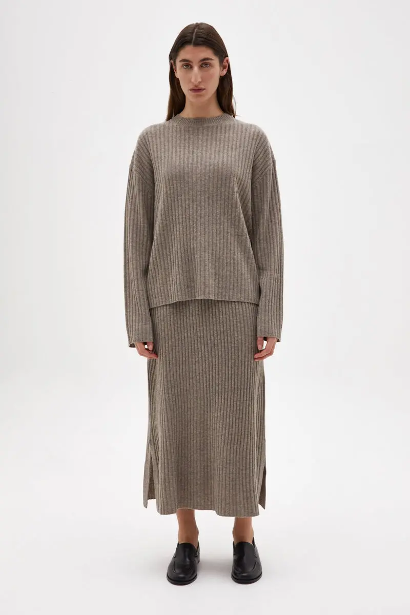 Assembly Label - Wool Cashmere Rib Long Sleeve Knit - Mink Marle 1