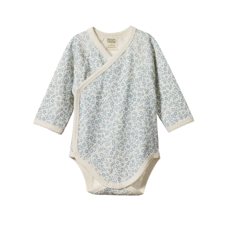 Nature Baby - Long Sleeve Kimono Bodysuit - Daisy Belle Blue Print 1