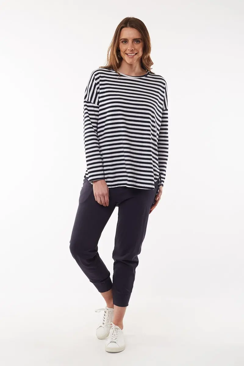 Elm - Society Stripe Long Sleeve Tee - Navy White Stripe 1