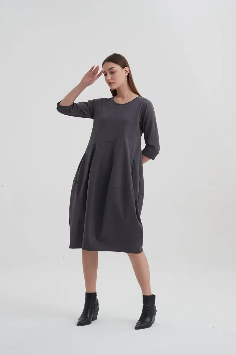 Tirelli - 3/4 Sleeve Diagonal Seam Dress - Slate Grey 1