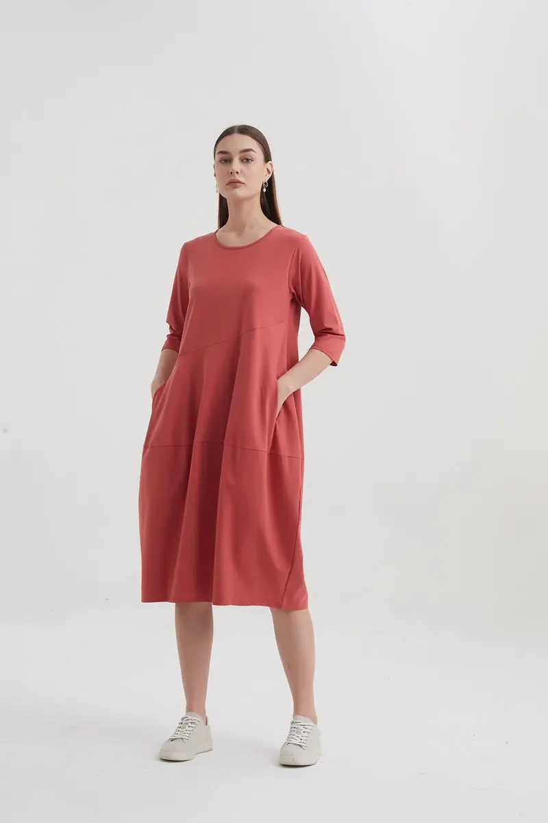 Tirelli - 3/4 Sleeve Diagonal Seam Dress - Warm Blush 1