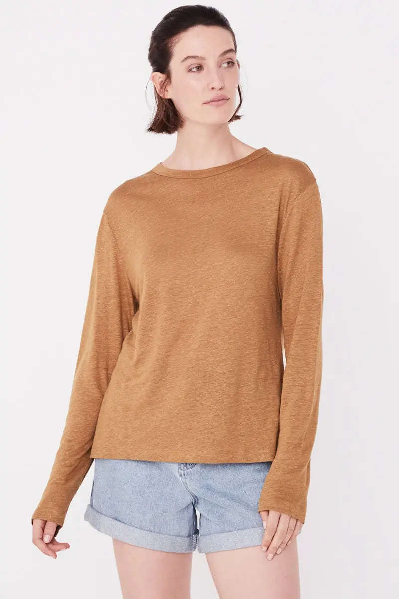Assembly Label - Mara Linen Long Sleeve Tee - Sepia 1