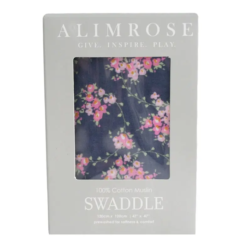 Alimrose - Muslin Swaddle - Wildflower Navy 1