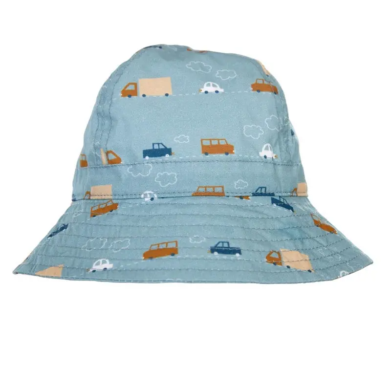 Acorn - Cars Wide Brim Infant Hat - Blue, Brown & White 1