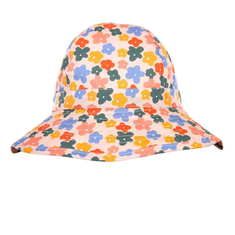 Acorn - Flower Fields Wide Brim Infant Hat - Peach & Gold 1