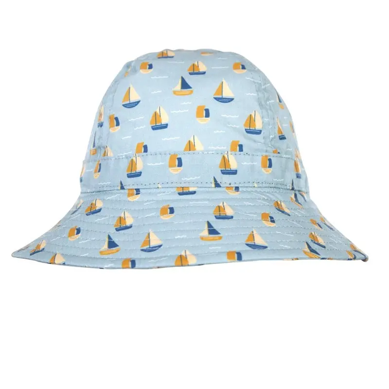 Acorn - Sail The Bay Wide Brim Infant Hat - Blue, Tan & Gold 1