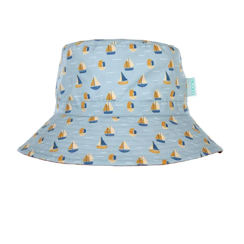 Acorn - Sail The Bay Wide Brim Bucket Hat - Blue, Chestnut & Cream 1