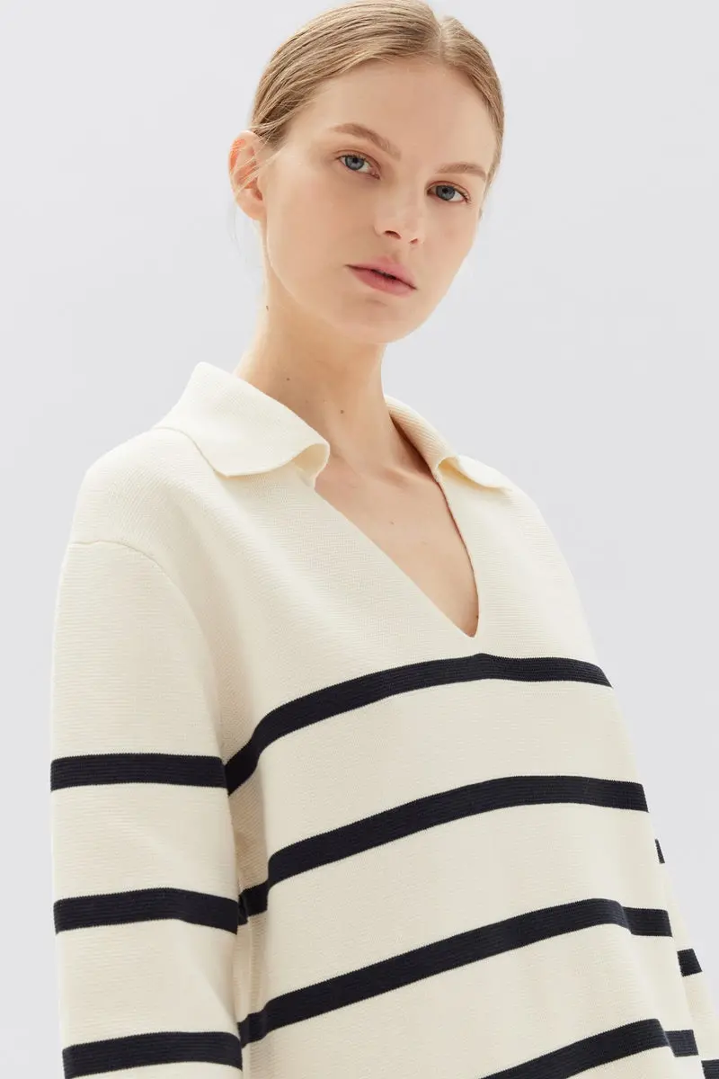Assembly Label - Parisienne Stripe Knit Polo - True Navy Stripe 2