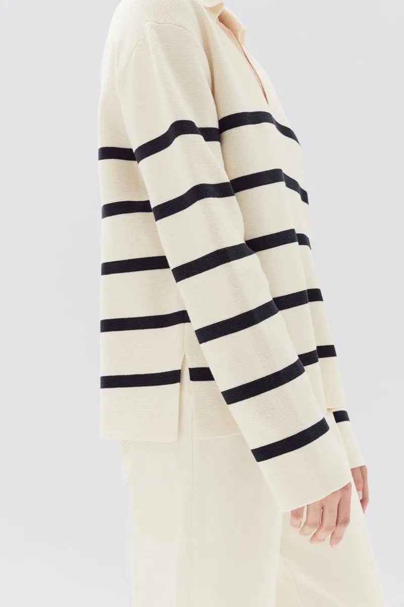 Assembly Label - Parisienne Stripe Knit Polo - True Navy Stripe 4
