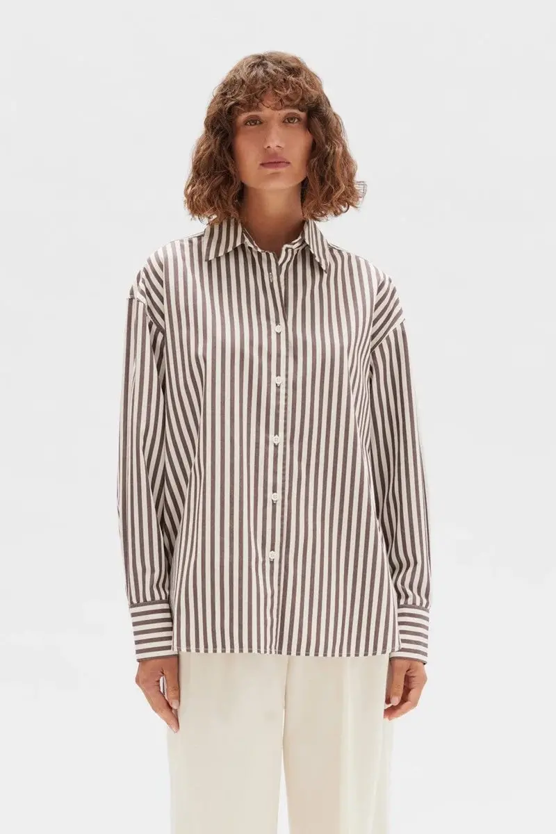 Assembly Label - Everyday Poplin Shirt - Bordeaux Stripe 1