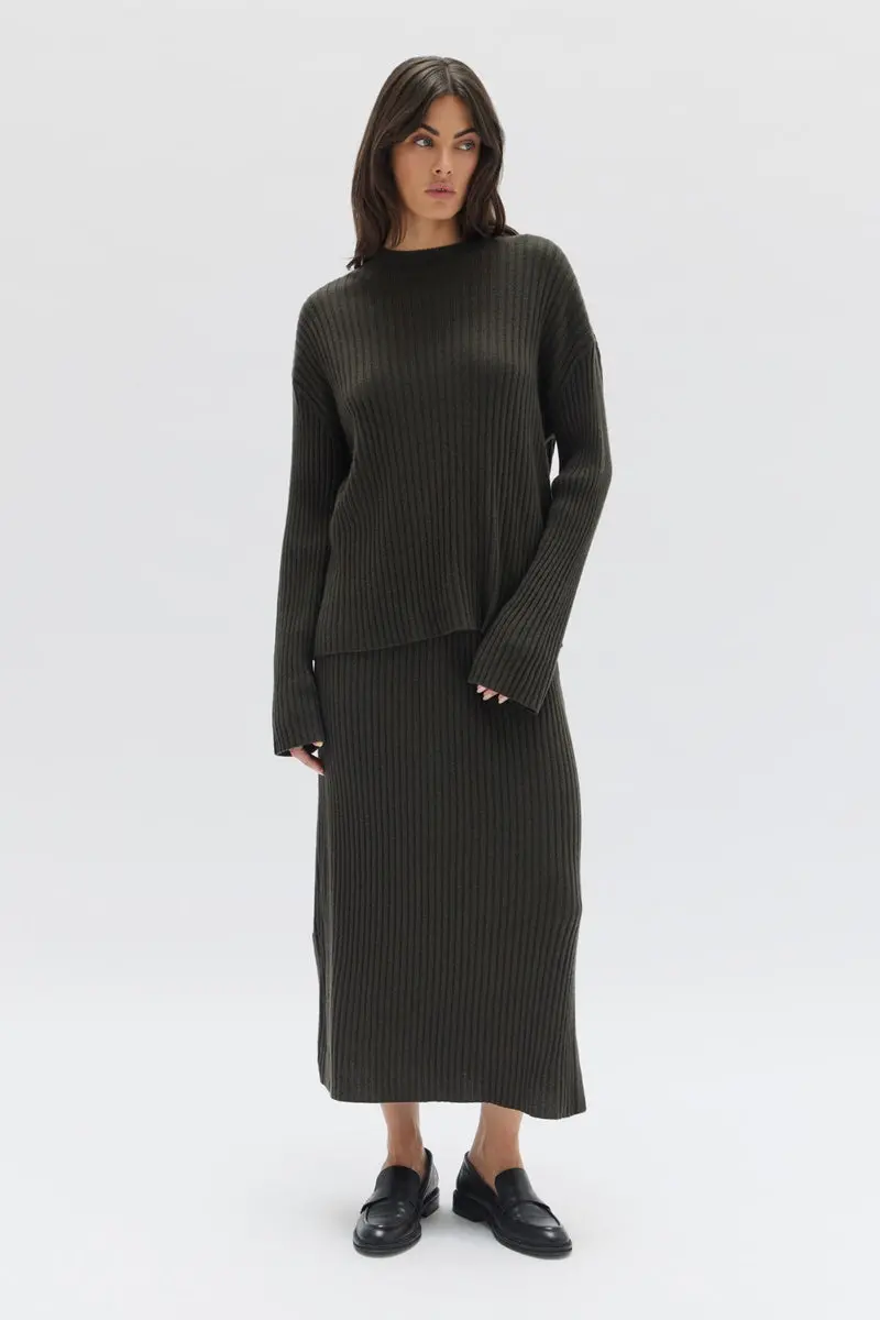 Assembly Label - Wool Cashmere Rib Long Sleeve Top - Dark Olive 3