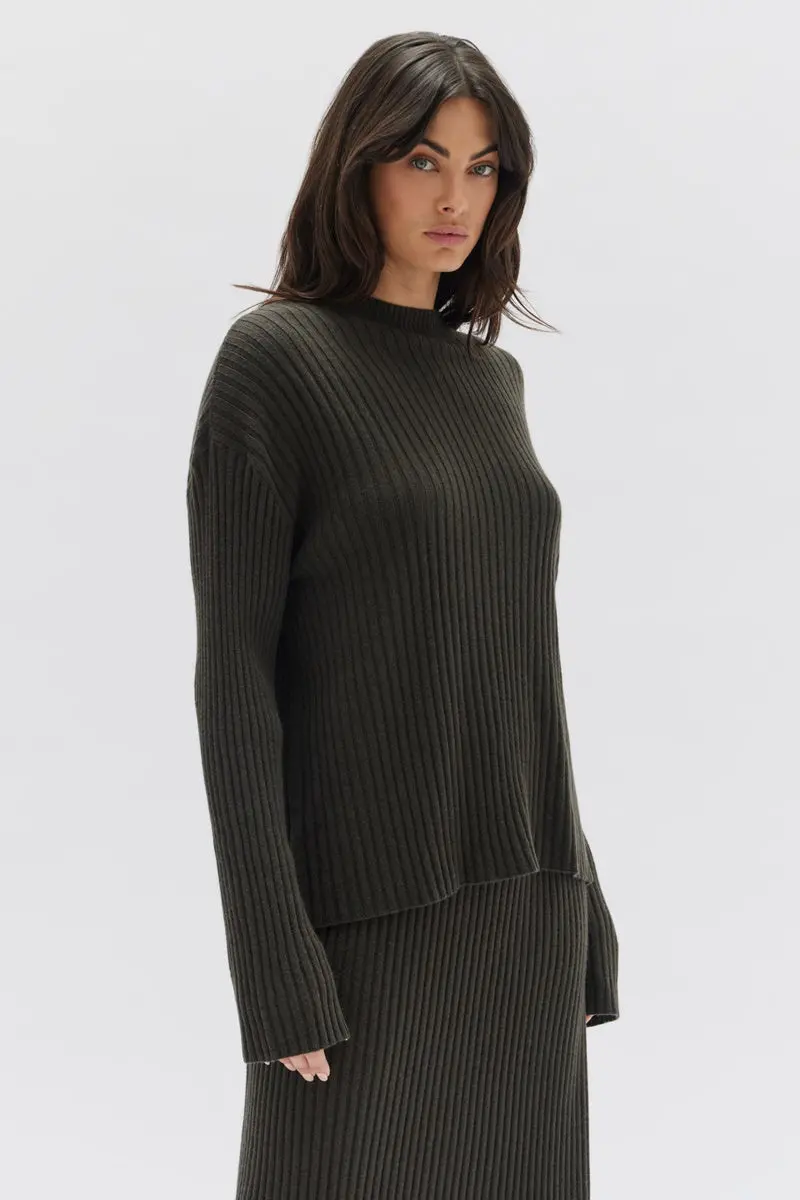 Assembly Label - Wool Cashmere Rib Long Sleeve Top - Dark Olive 2