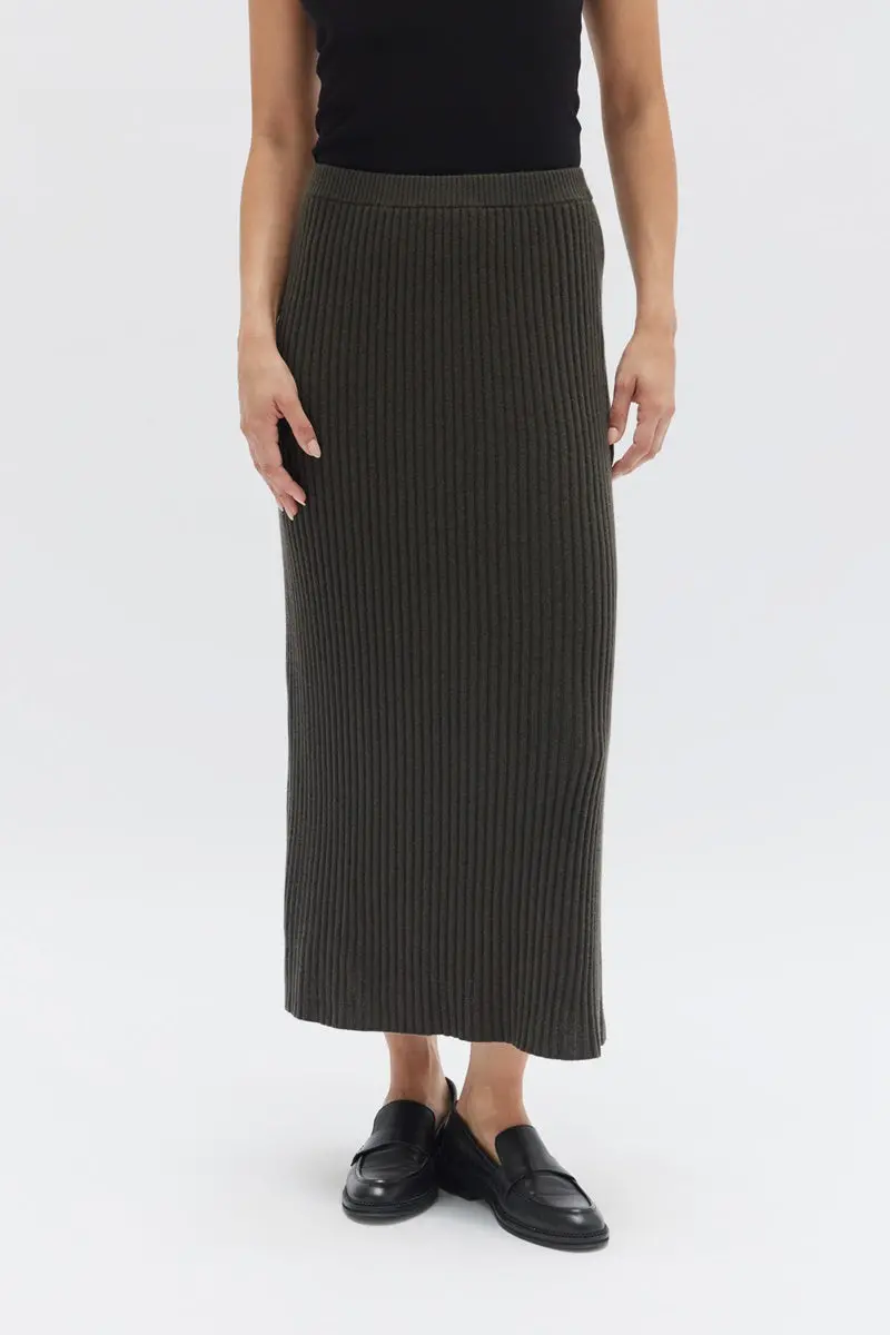 Assembly Label - Wool Cashmere Rib Skirt - Dark Olive 2