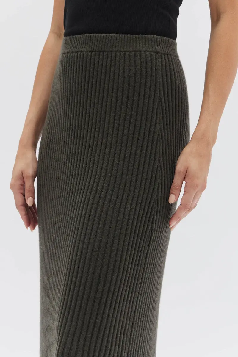 Assembly Label - Wool Cashmere Rib Skirt - Dark Olive 3