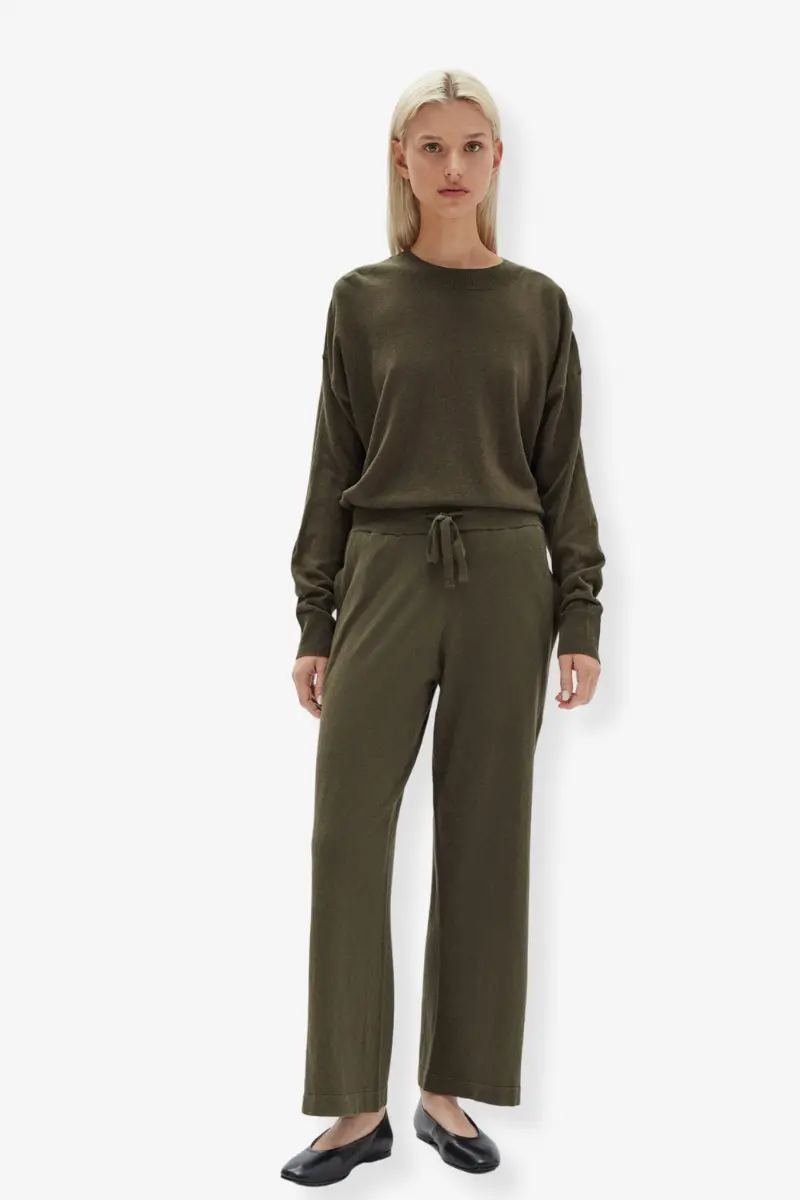 Assembly Label - Cotton Cashmere Wide Leg Pant - Pea Marle 1