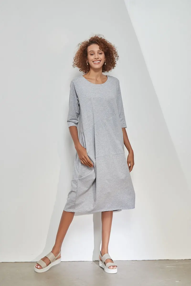 Tirelli - 3/4 Sleeve Diagonal Seam Dress - Grey Marle 1