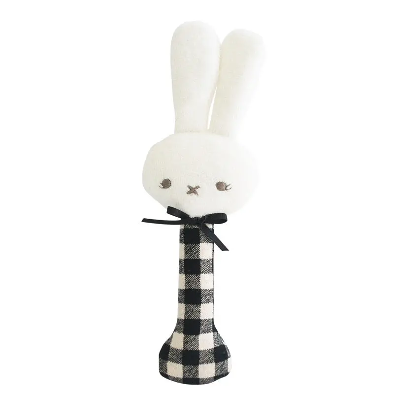 Alimrose - Baby Bunny Stick Rattle - Black Check 1