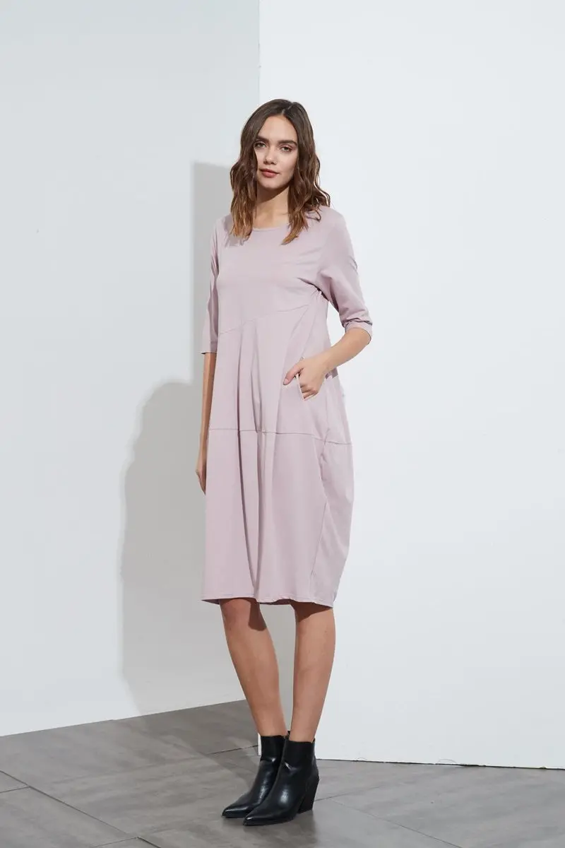 Tirelli - 3/4 Sleeve Diagonal Seam Dress - Mauve 1