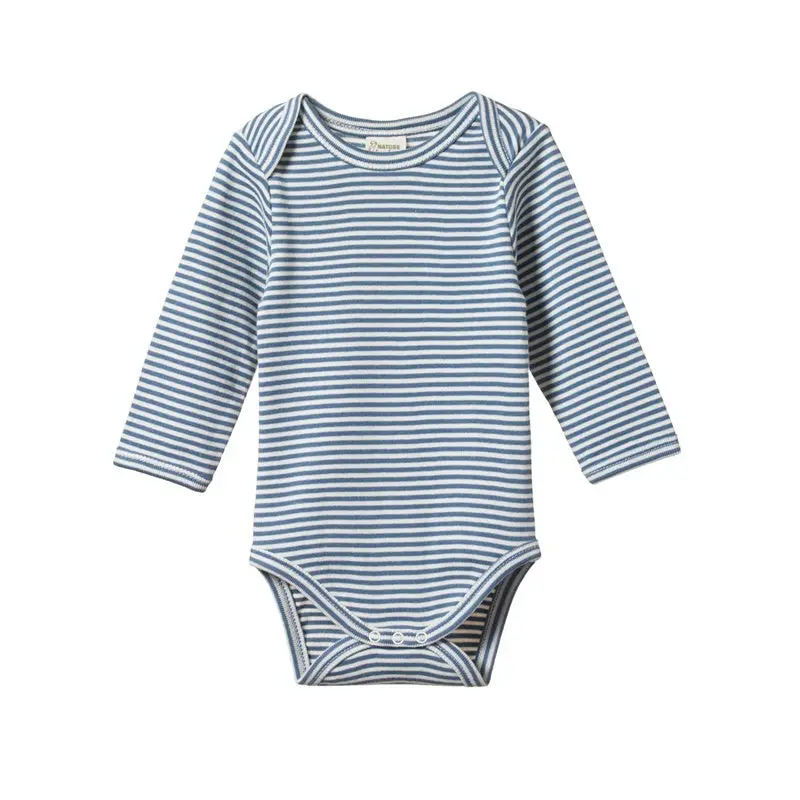 Nature Baby - Long Sleeve Body Suit - Deep Blue Stripe 1
