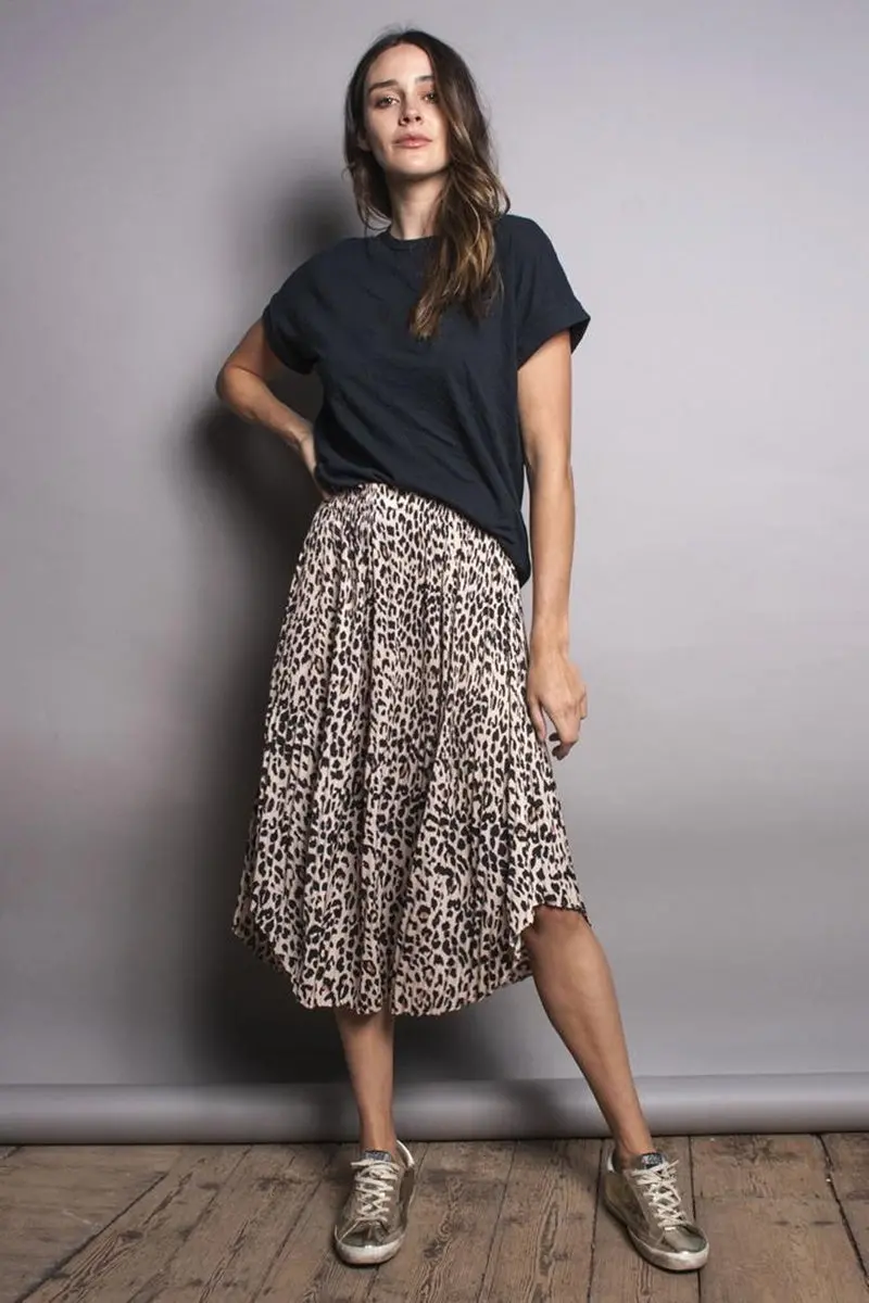 The Others - Pleated Elastic Waist Skirt - Leopard 1
