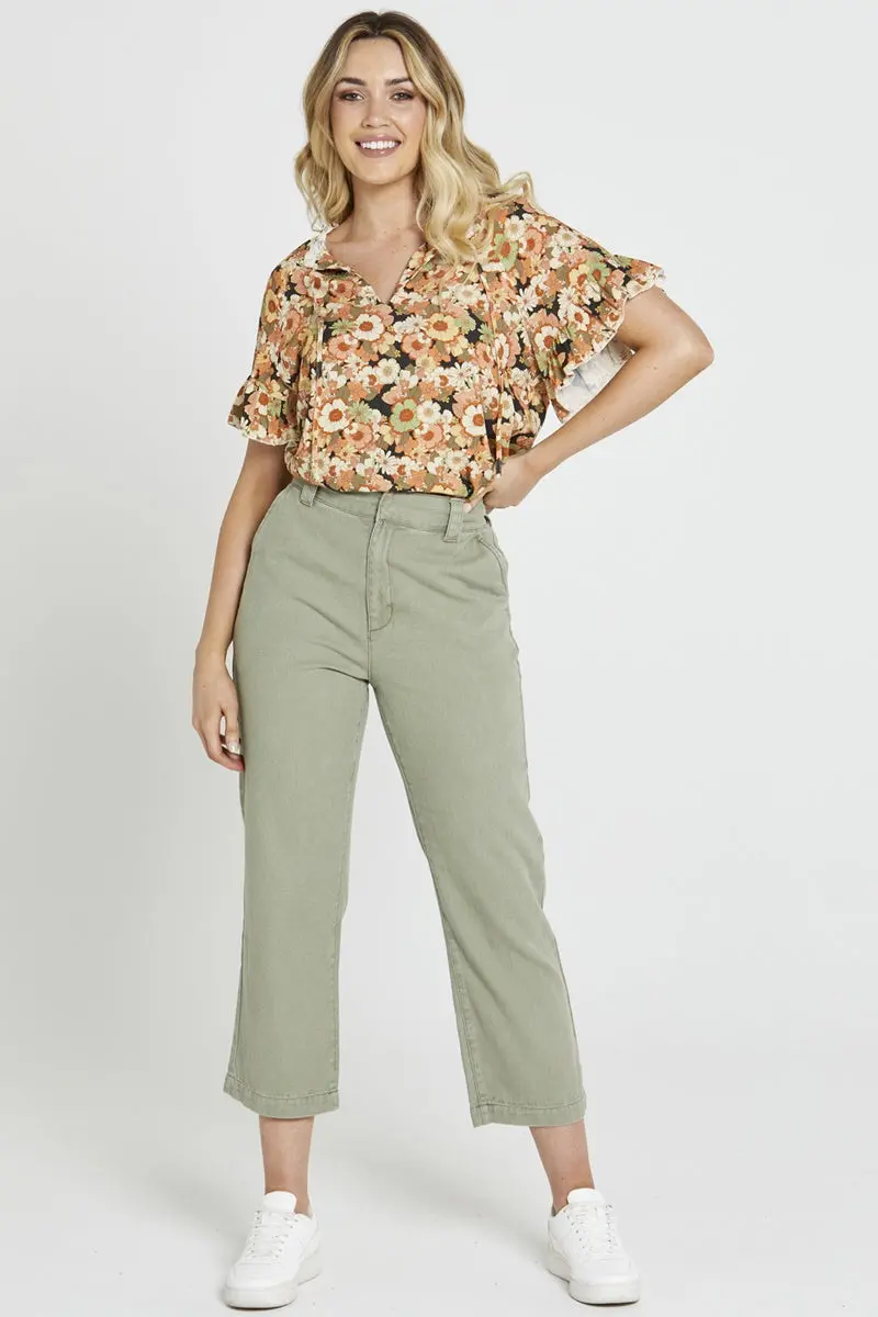 Sass - Carolina Straight Leg High Waisted Pant - Sage Green 1