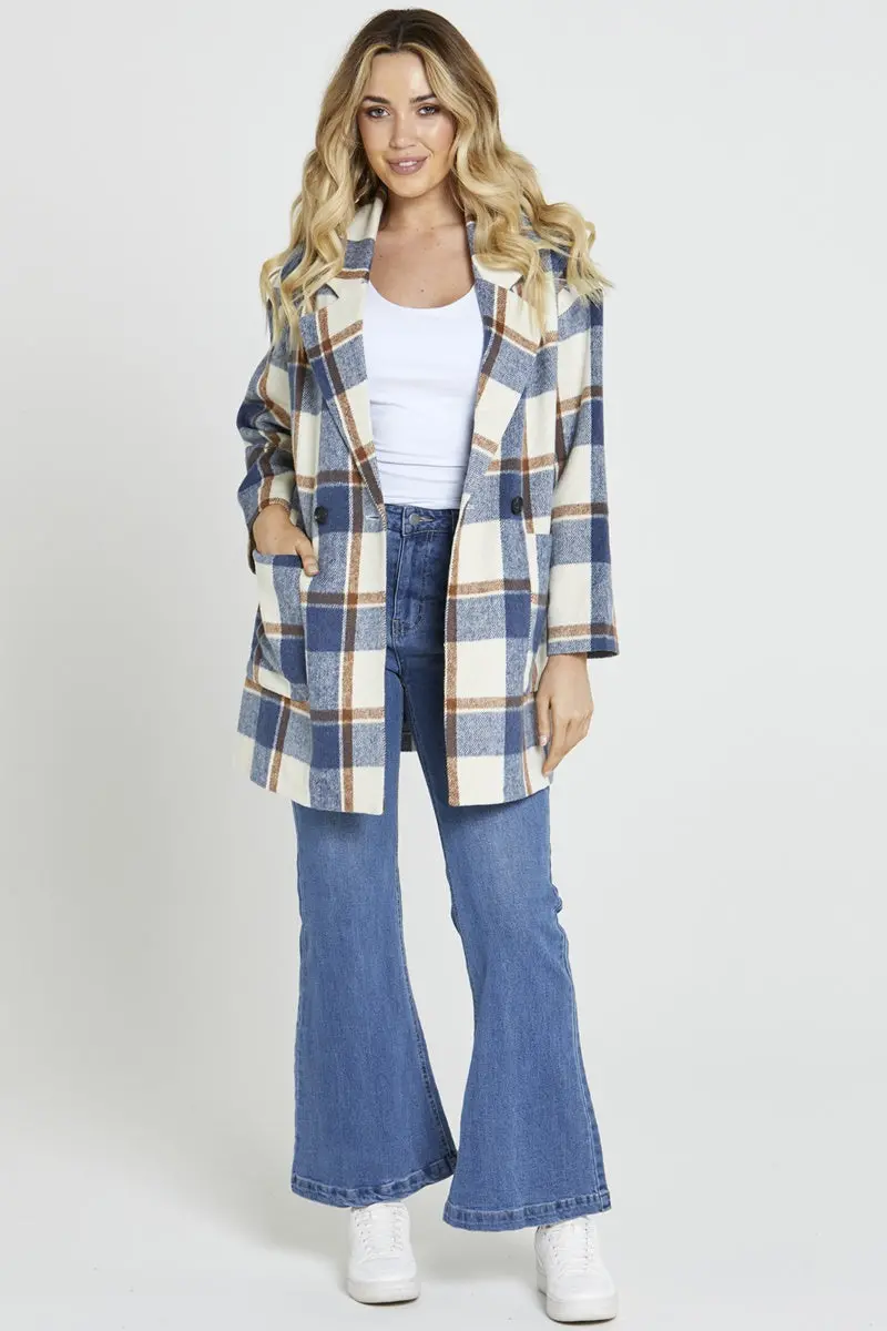 Sass - Gracie Check Coat - Blue Check 1