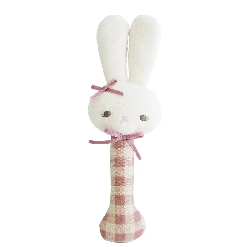 Alimrose - Bunny Stick Rattle - Rose Check 1
