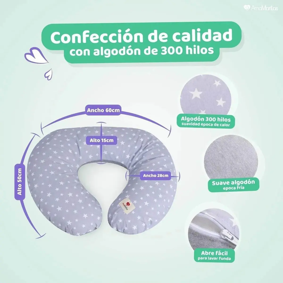 Cojín De Lactancia Blanco Estrellas Rosa, Amamantas 1