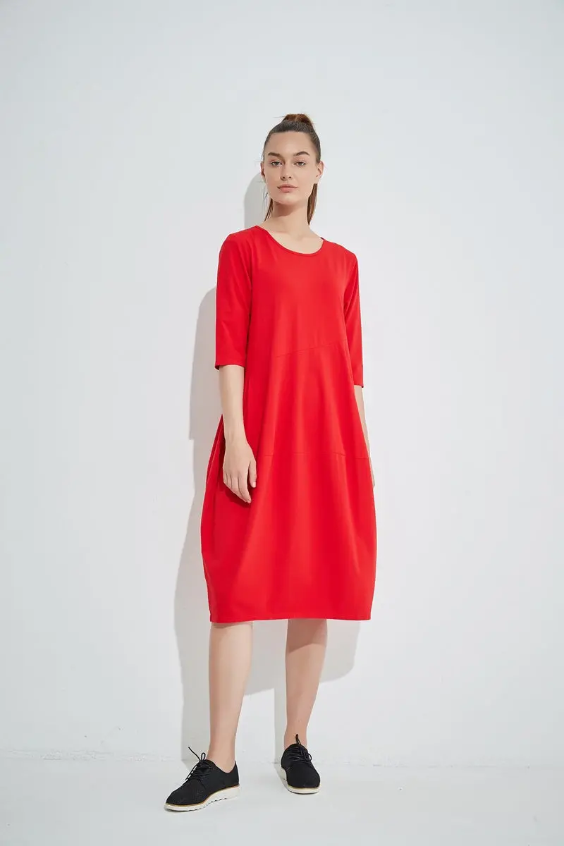 Tirelli - 3/4 Sleeve Diagonal Seam Dress - Red 1