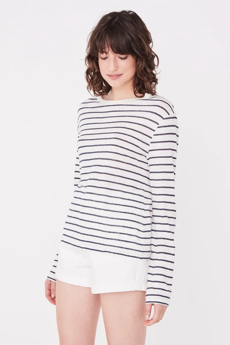 Assembly Label - Mara Linen Long Sleeve Tee - Vintage Navy Stripe 1