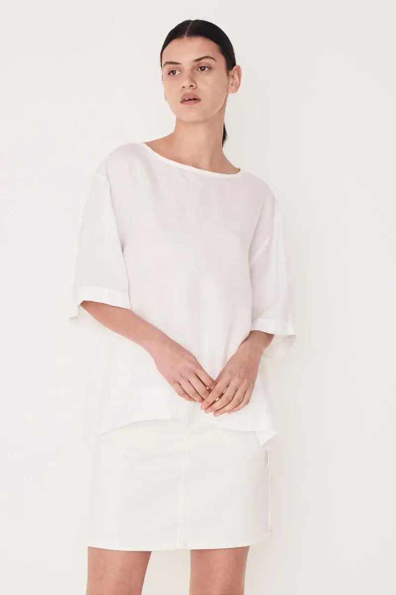 Assembly Label - Boxy Linen Top - White 1