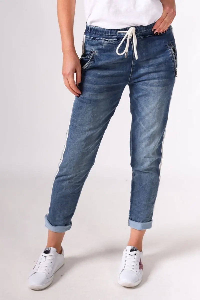 Italian Star - Denim Jogger- Dark Wash With Silver Trim 1
