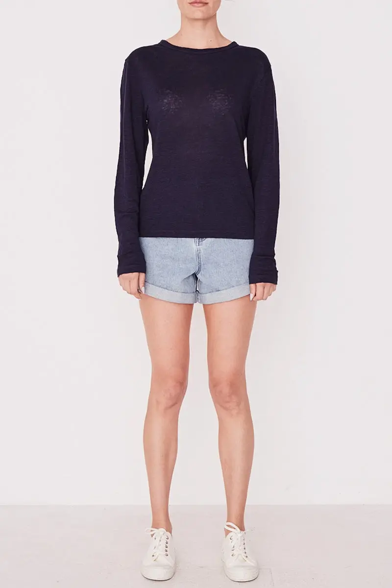 Assembly Label - Mara Linen Long Sleeve Tee - Indigo 1