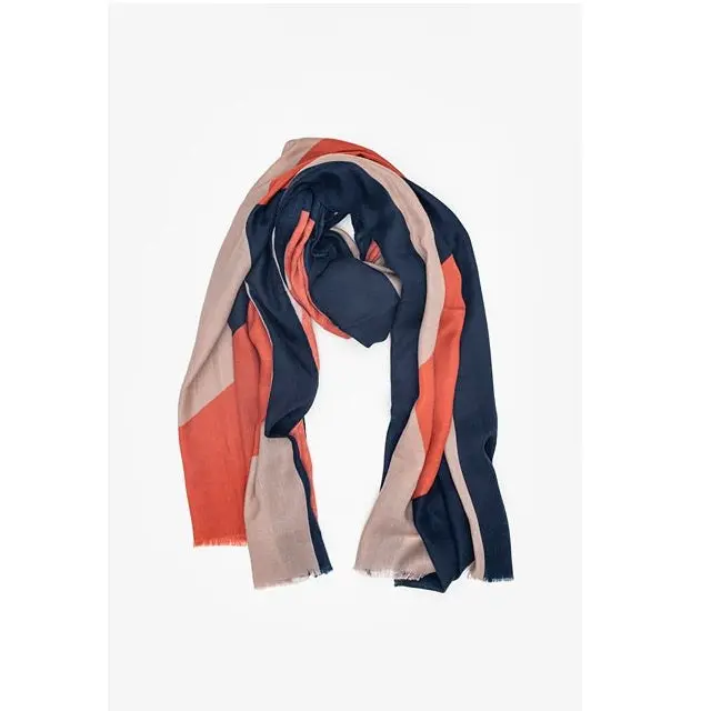 Antler - Block Scarf - Navy & Coral 1