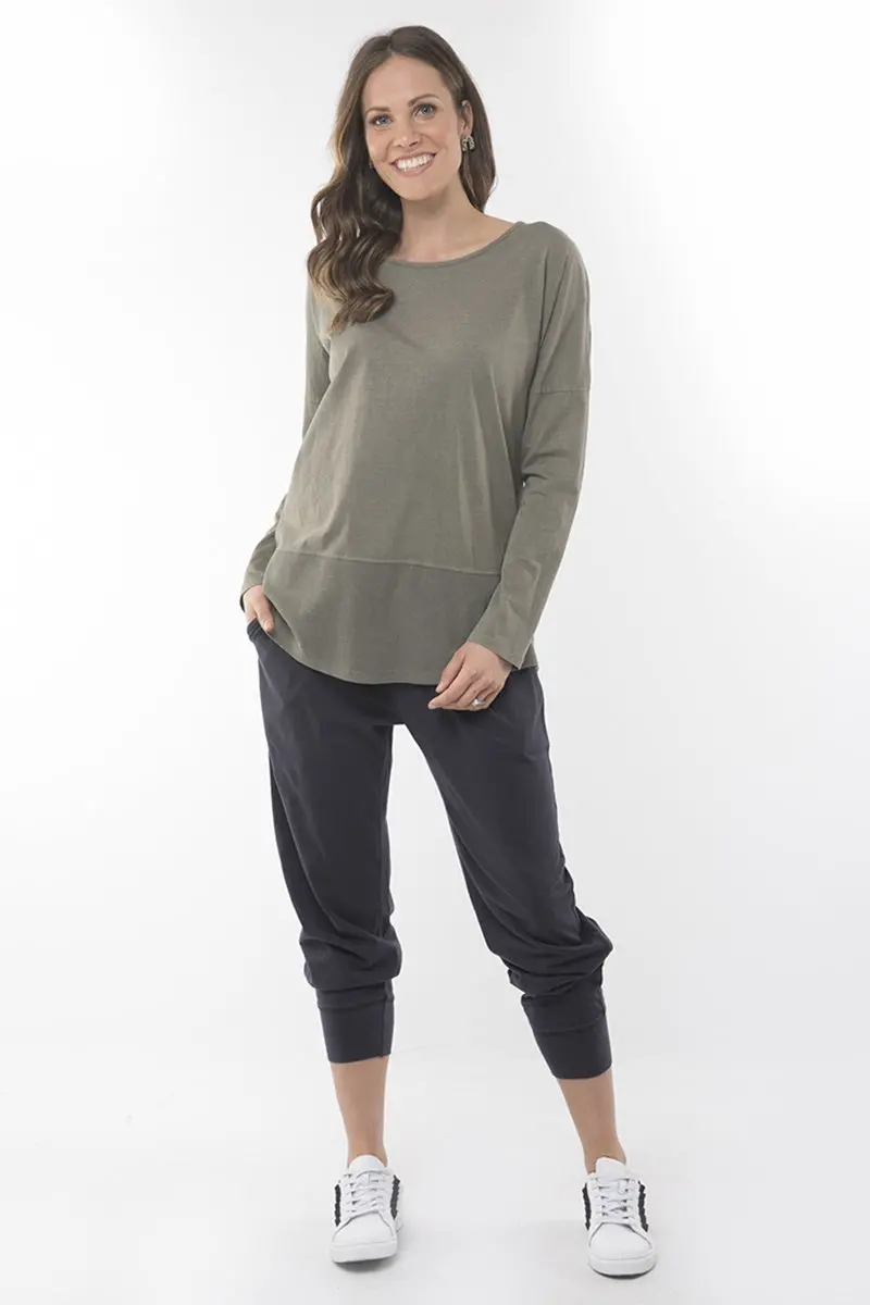 Elm - Fundamental Long Sleeve Rib Tee - Khaki 1