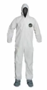 Dupont Proshield® 50 Hooded Coveralls W/Attached Boots And Elastic Wrists, White 1