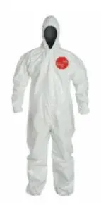 Dupont Tychem Sl Coveralls With Attached Hood, White, 2X-Large, Attached Hood 1