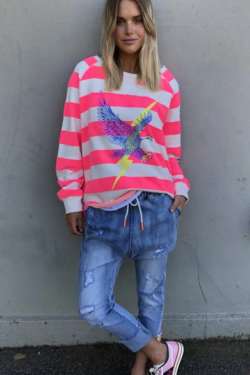 Hammill & Co - Raw Hem Pink Stripe Sweat 1