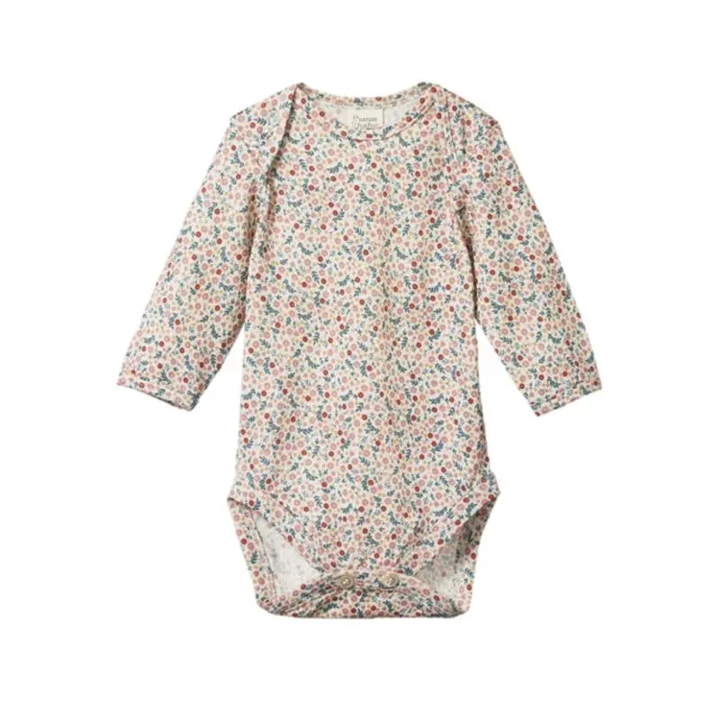 Nature Baby - Long Sleeve Merino Bodysuit - June's Garden Print 1