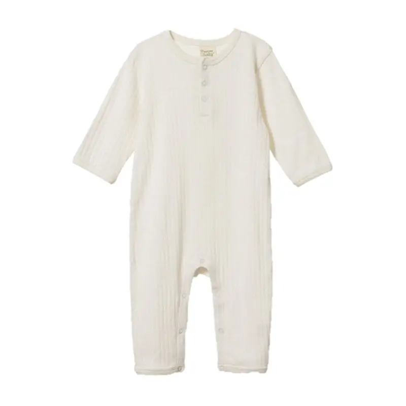 Nature Baby - Pointelle Henley Pyjama Suit - Natural 1