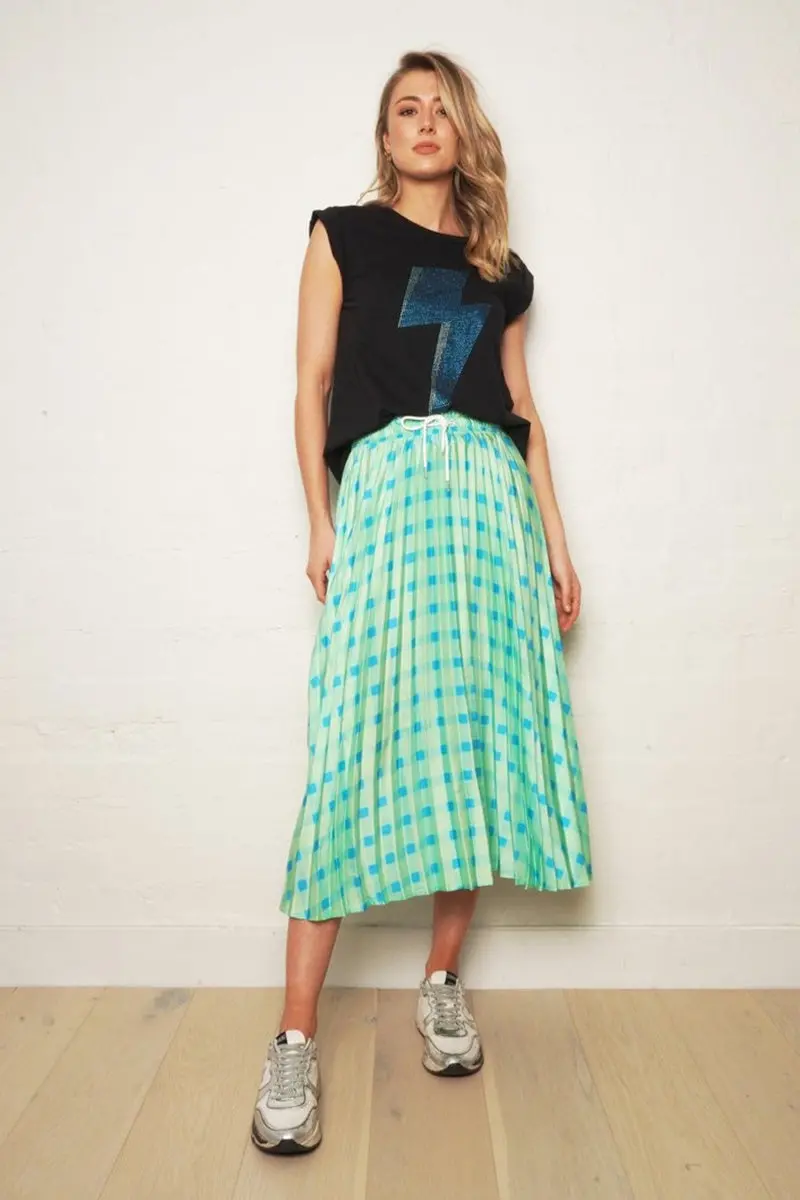The Others - The Gingham Pleat Skirt - Lime Gingham 1