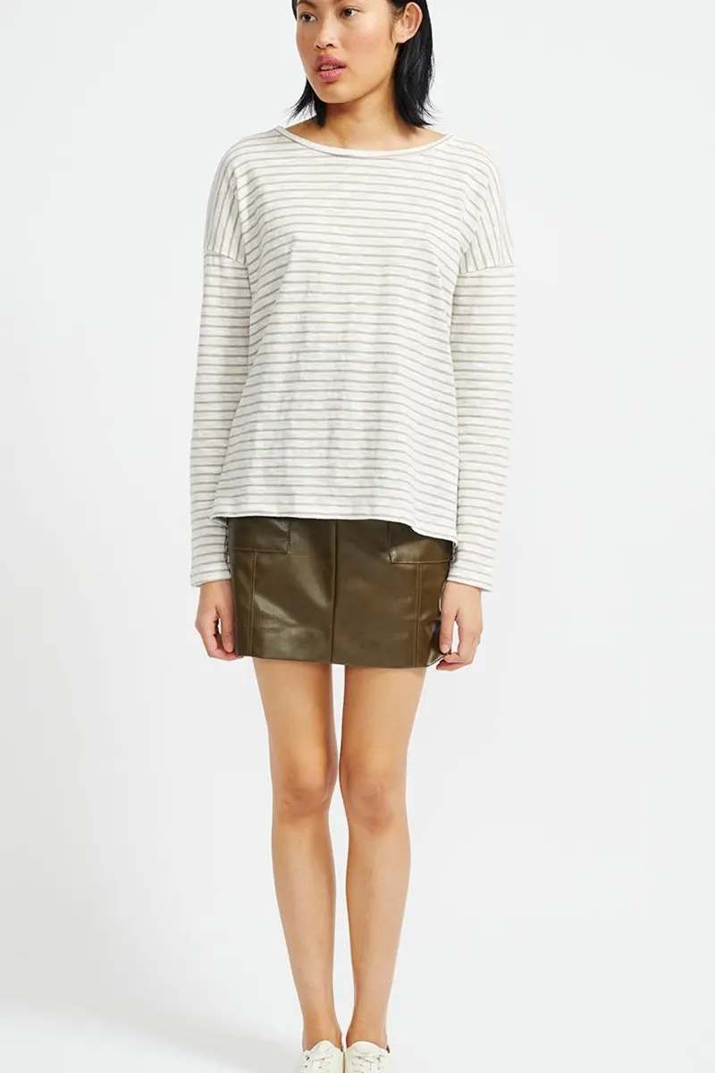 Staple - Slubby Stripe Long Sleeve Tee - White/Beige 1