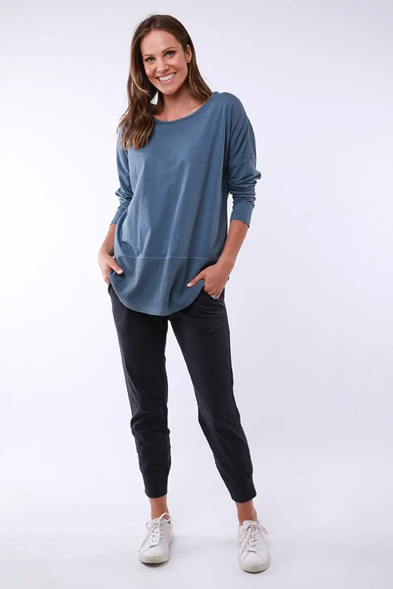Elm - Fundamental Long Sleeve Rib Tee - Steel Blue 1