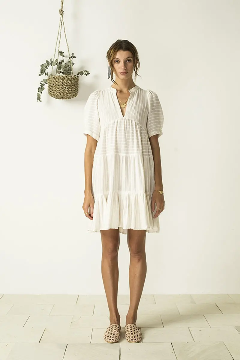 Bird & Kite - Ruby Smock - Natural Textured Stripe 1