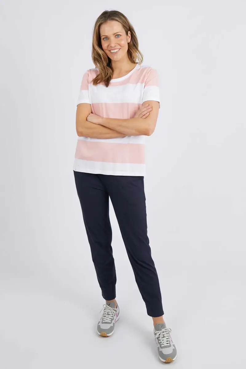 Elm - Block Stripe Short Sleeve Tee - Quartz Pink 1