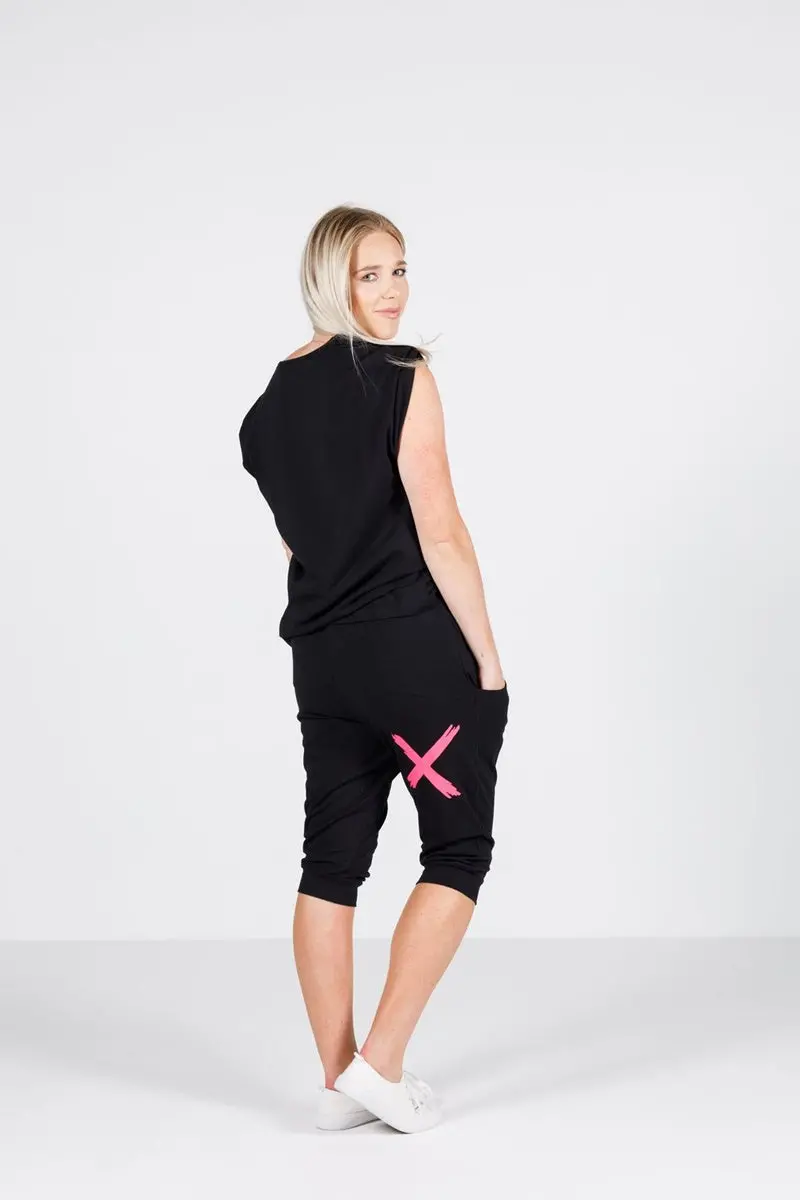 Home-Lee - 3/4 Apartment Pants - Black With Pink X” 1