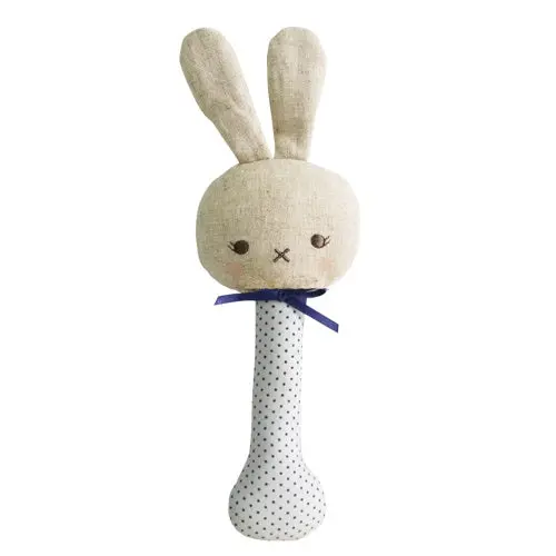 Alimrose - Baby Bunny Stick Rattle - Navy Spot 1
